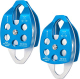 NewDoar 30 KN CE Certified Large Rescue Pulley Double Sheave with Swing Plate-Blue 2pcs