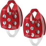 NewDoar 30 KN CE Certified Large Rescue Pulley Double Sheave with Swing Plate-Red 2pcs