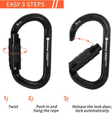 25KN CE&UIAA Certified Climbing Auto- Locking Carabiner Professional O-Shaped Heavy Duty Carabiner