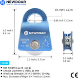 NewDoar CE Certified 20kN Micro Pulley Fixed Side Trolley for Climbing Rescue-Blue 2pcs