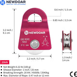 NewDoar CE Certified 20kN Micro Pulley Fixed Side Trolley for Climbing Rescue-Red 1pc