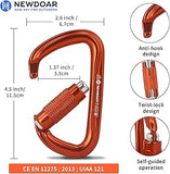 NewDoar 28KN UIAA & CE Certified Auto Climbing Carabiner -Orange 5pcs