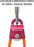 NewDoar CE Certified 20kN Micro Pulley Fixed Side Trolley for Climbing Rescue-Red 1pc