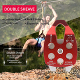 NewDoar 30 KN CE Certified Large Rescue Pulley Double Sheave with Swing Plate-Red 2pcs