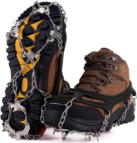 NewDoar Ice Cleats Crampons Traction,19 Spikes Stainless Steel Anti Slip Ice Snow Grips